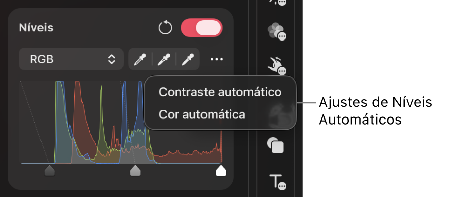 O painel Níveis com ajustes automáticos aplicados