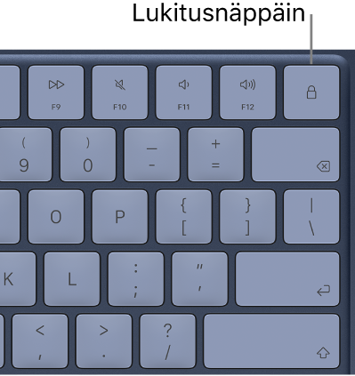 Lukkonäppäin MacBook&nbsp;Neon näppäimistössä.