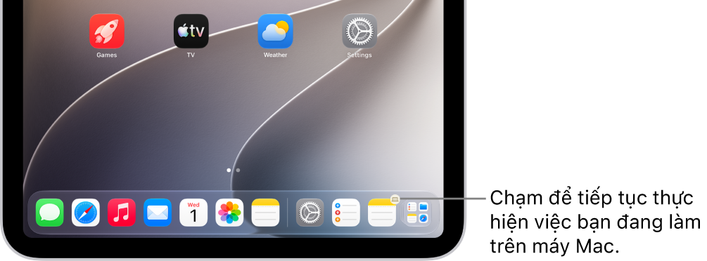 Biểu tượng Handoff hiển thị trong Dock trên một iPad.