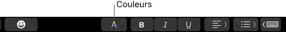 La Touch&nbsp;Bar avec le bouton Couleurs affiché au milieu de boutons propres à des apps.