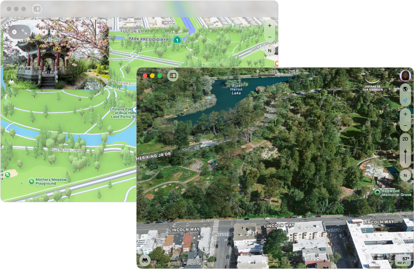 An interactive 360-degree view of a local attraction in San Francisco and a 3D map of the area.