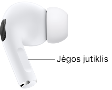 „AirPods&nbsp;Pro&nbsp;1“ jėgos jutiklis yra abiejų „AirPods“ ausinių kojelėse.
