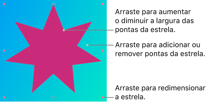 Um gráfico vetorial em forma de estrela com alças na tela para modificá‑lo.