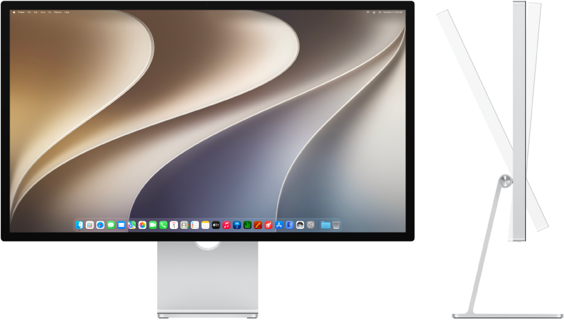 Front view and side view of Studio Display with tilt.