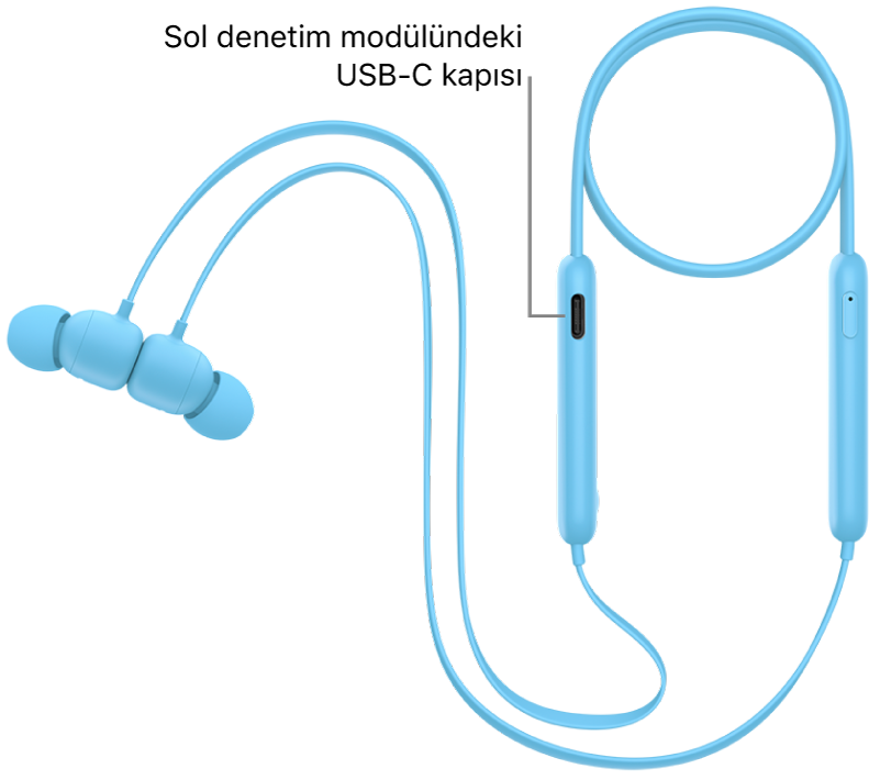 Beats&nbsp;Flex son denetim modülünün en altındaki USB-C şarj kapısı.
