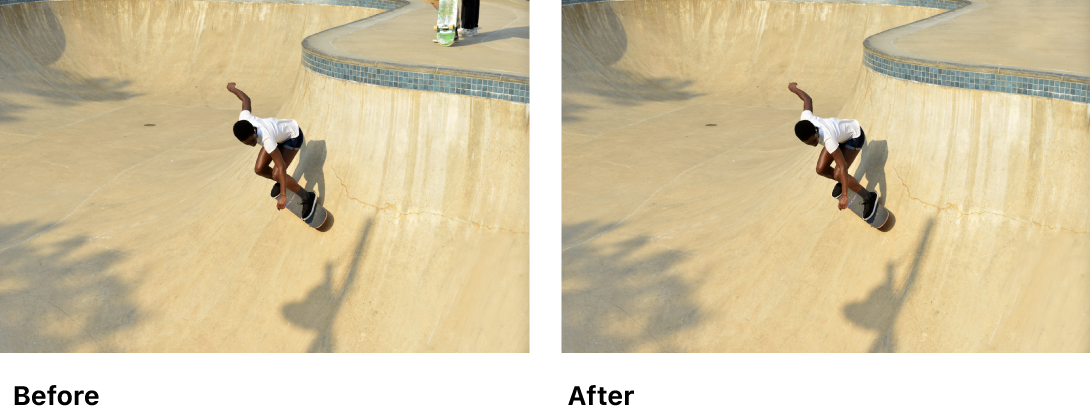 Two versions of a photo, before and after object has been removed using the Repair tool.