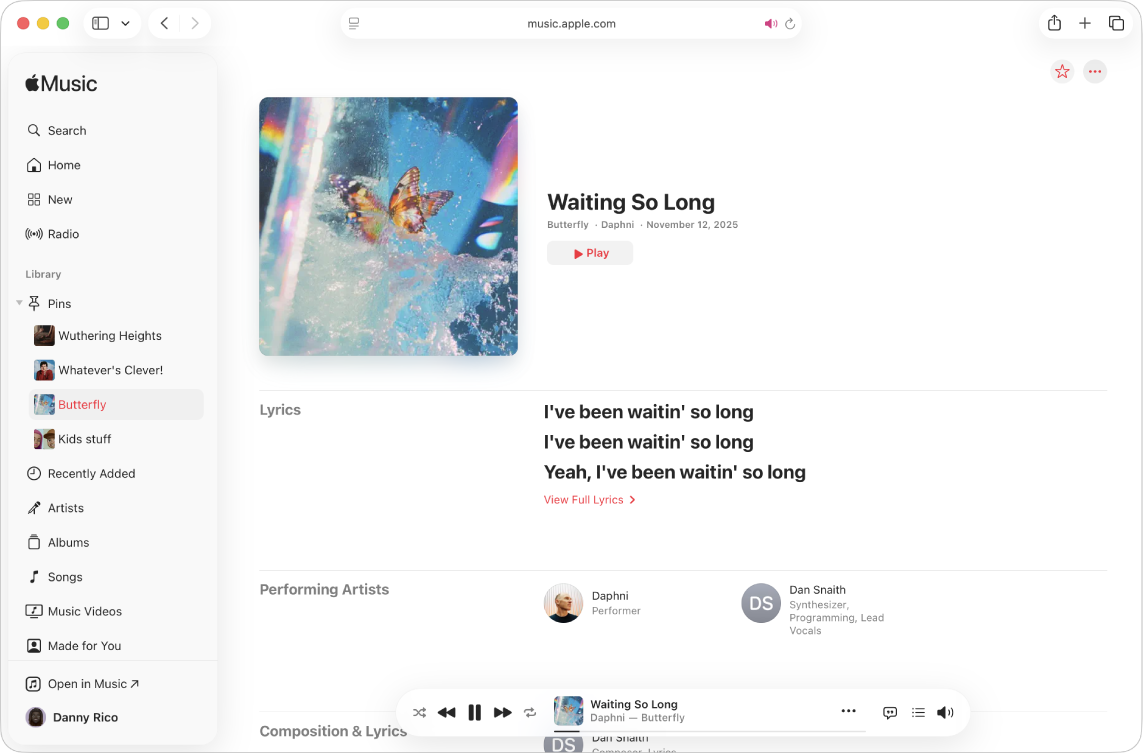 A song’s credits page in Apple Music.
