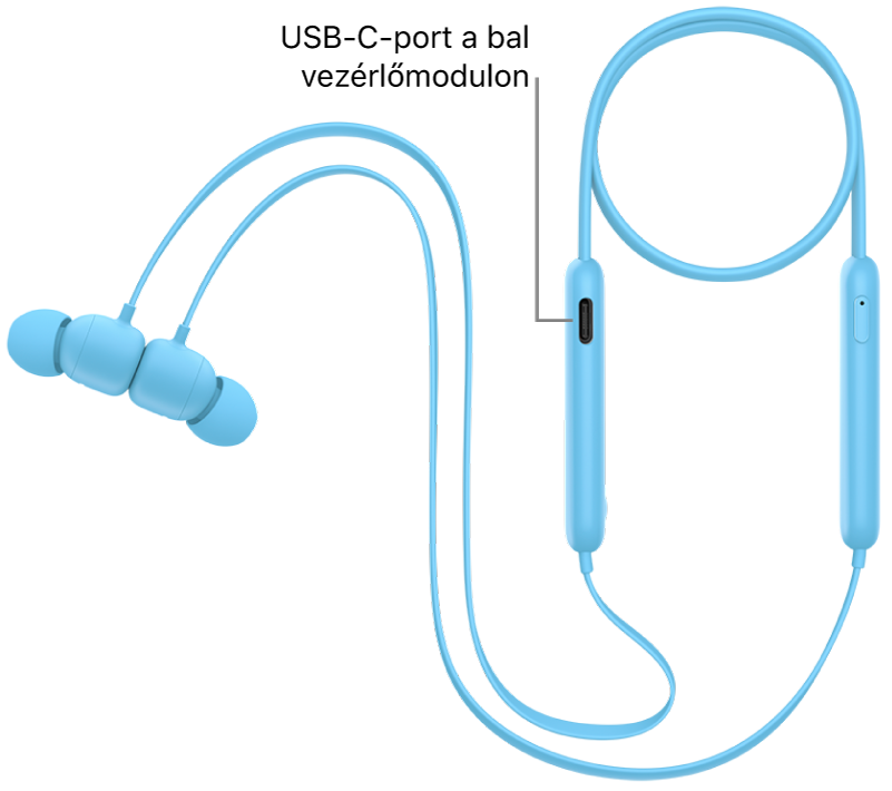 USB-C-töltőcsatlakozó Beats&nbsp;Flex bal oldali vezérlőmodulja alján.