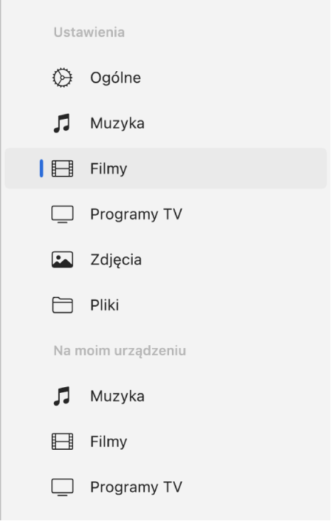 Pasek boczny z wybraną pozycją Filmy.