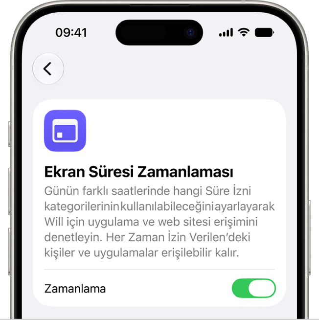 Ekran Süresi Zamanlaması ekranı.
