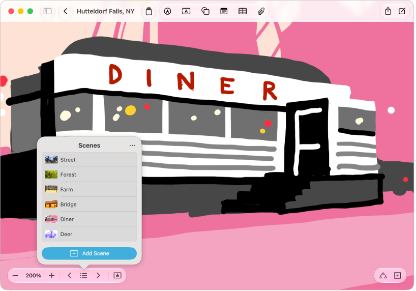 A Freeform board with the Scene Navigator open.