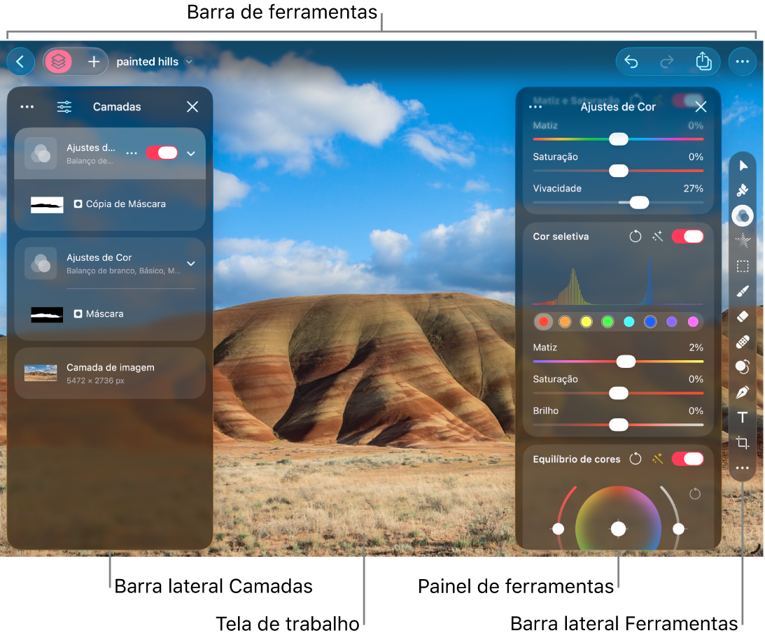 Interface do Pixelmator&nbsp;Pro
