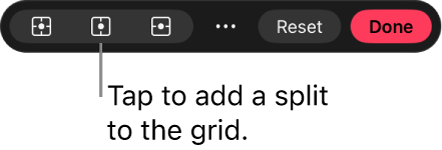 A toolbar at the bottom of the canvas with options for adding splits to a warp grid.