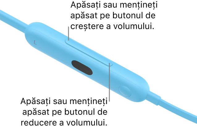 Imagine cu modulul de control Beats&nbsp;Flex din stânga afișând butonul de volum.