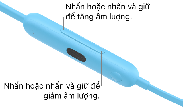 Hình ảnh mô-đun điều khiển bên trái của Beats&nbsp;Flex đang hiển thị nút âm lượng.
