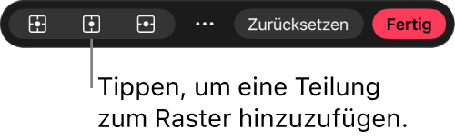 Eine Werkzeugleiste am unteren Rand der Arbeitsfläche mit Optionen zum Hinzufügen von Unterteilungen zu einem Verkrümmungsraster.