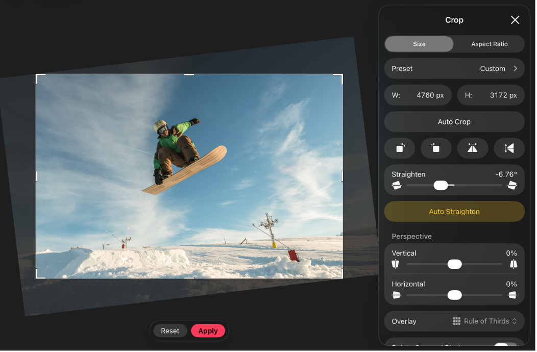 A photo in the canvas after the Auto Straighten adjustment has been applied.