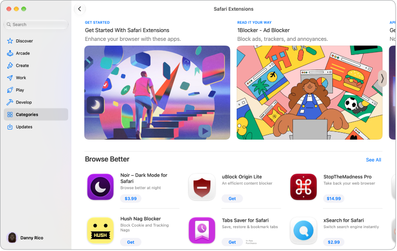 חלון ה-App Store מציג את שדה החיפוש וקטגוריות של יישומים.