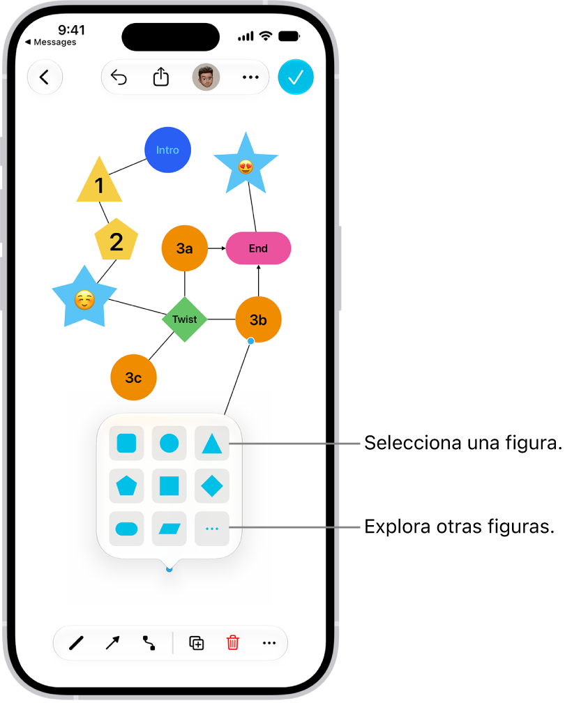 Se muestra cómo se agrega una figura nueva a un diagrama en un pizarrón de Freeform.
