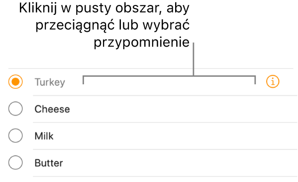 Kliknij w&nbsp;pusty obszar po prawej stronie nazwy przypomnienia, aby zaznaczyć to przypomnienie.