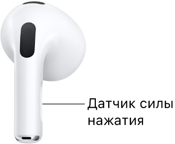 Местонахождение датчика уровня силы&nbsp;— вдоль ножки каждого из&nbsp;наушников AirPods&nbsp;3.