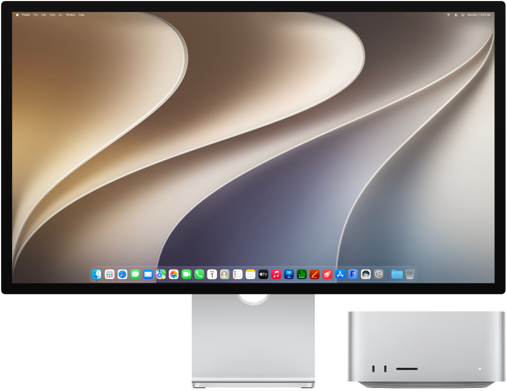Mac Studio and Apple Studio Display side by side.