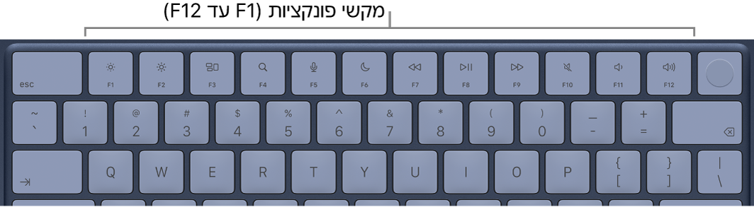 המקלדת של ה-MacBook Neo עם השורה העליונה של מקשי הפונקציה.