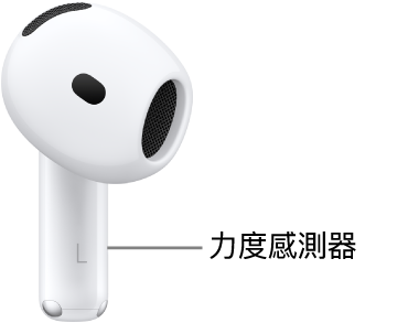 AirPods&nbsp;5 上的力度感測器位置，在每個 AirPods 的耳機柄上。