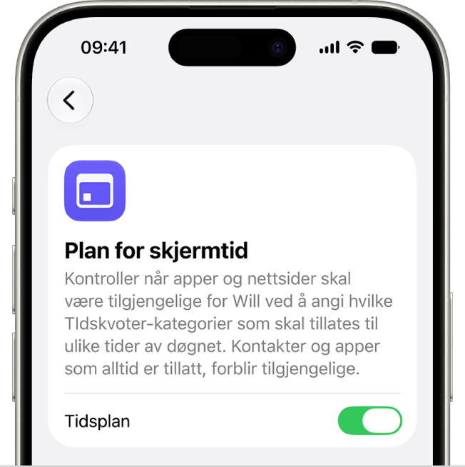Skjermen Plan for skjermtid.