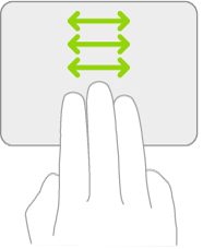 एक चित्रण जो ट्रैकपैड पर खुले हुए ऐप्स के बीच स्विच करने के जेस्चर दर्शाता है।