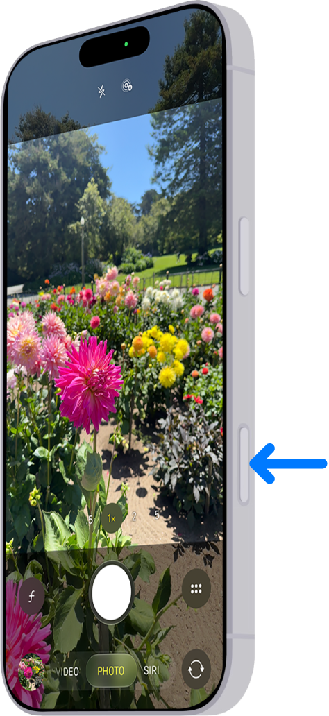 An arrow points to the location of the Camera Control on the side of iPhone.