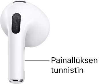 AirPods&nbsp;3 -kuulokkeiden painalluksen tunnistimen kohta AirPods-kuulokkeiden varressa.