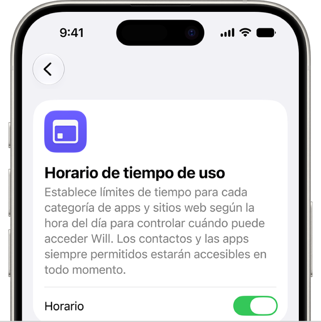 Pantalla “Horario de tiempo de uso”.