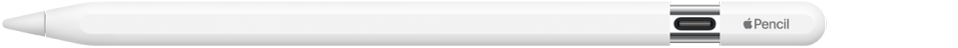 Apple&nbsp;Pencil שבו הקצה נפתח באמצעות החלקה של המכסה, כדי לחשוף את מחבר ה-USB-C.
