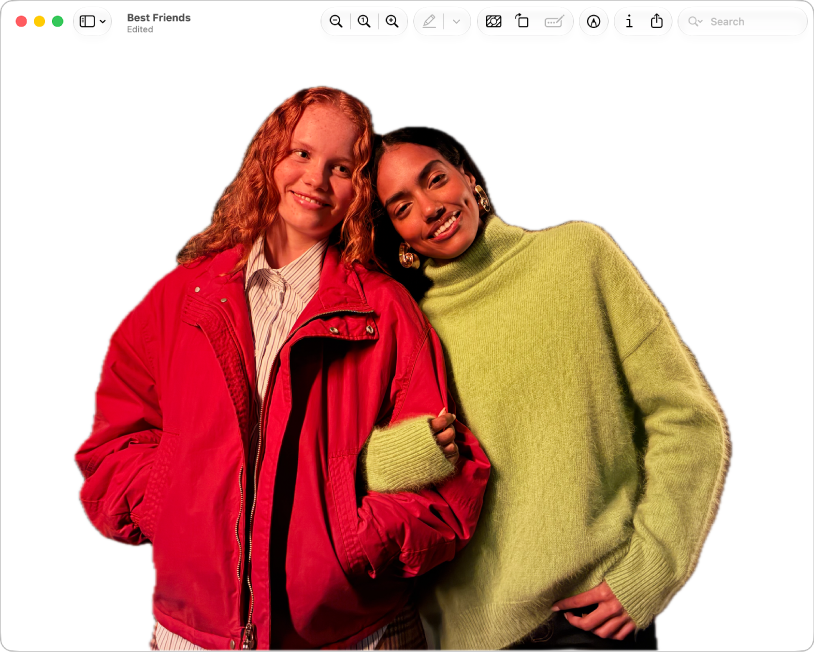 A photo in the Preview app with a person in the foreground and an empty background.