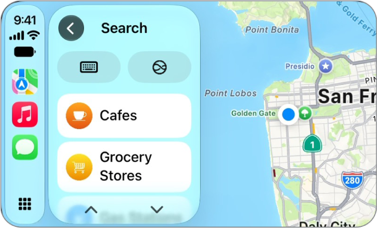 Un écran CarPlay montrant un plan de San&nbsp;Francisco.