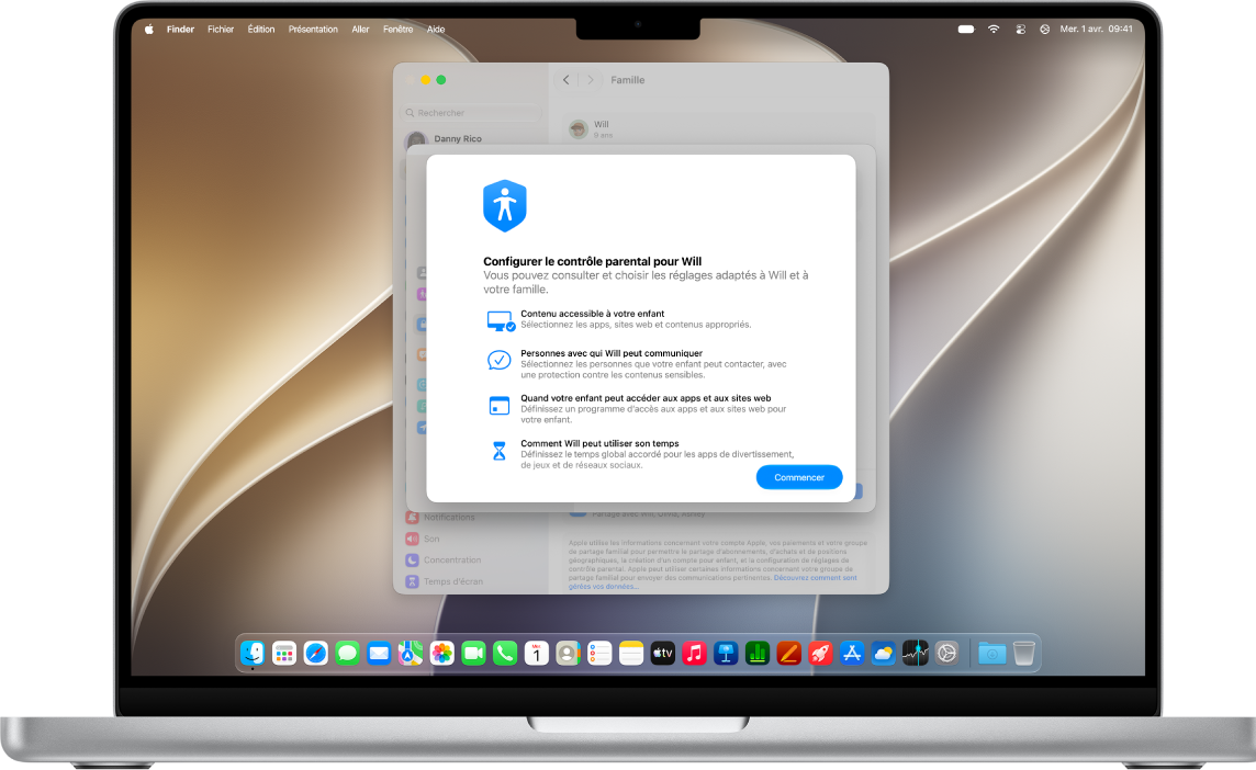 Un MacBook affichant l’option permettant de configurer le contrôle parental pour un enfant.