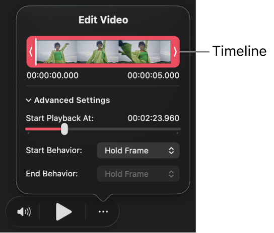 The Edit Video dialog showing a trimmable timeline and other controls.