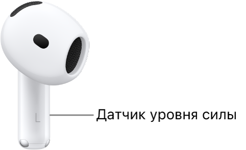 Местонахождение датчика уровня силы&nbsp;— вдоль ножки каждого из&nbsp;наушников AirPods&nbsp;5.