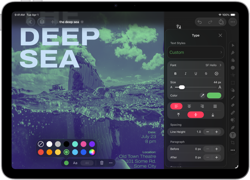 Pixelmator Pro app interface with a layout open.