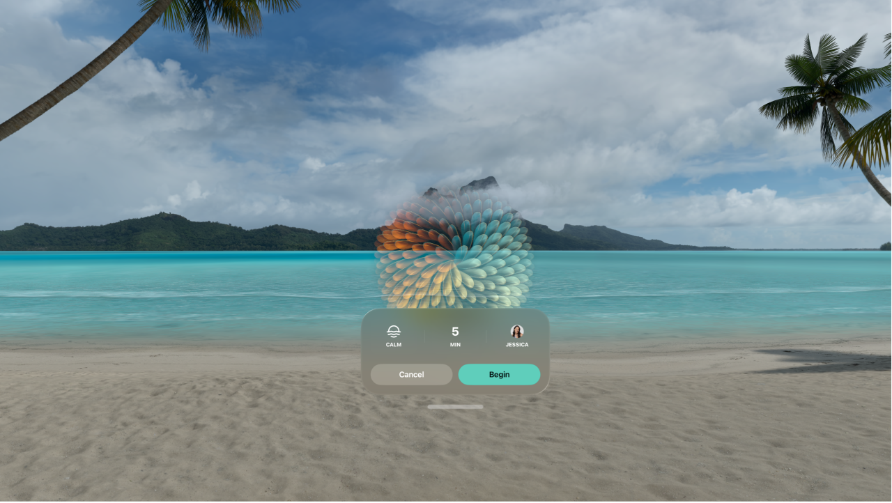 The Mindfulness app on Apple&nbsp;Vision&nbsp;Pro, showing options to start a session.
