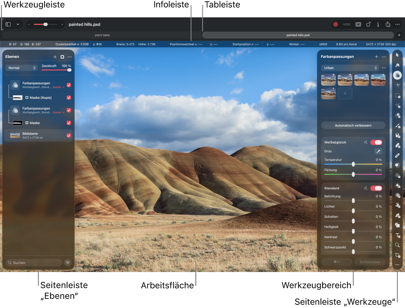 Die Benutzeroberfläche von Pixelmator&nbsp;Pro