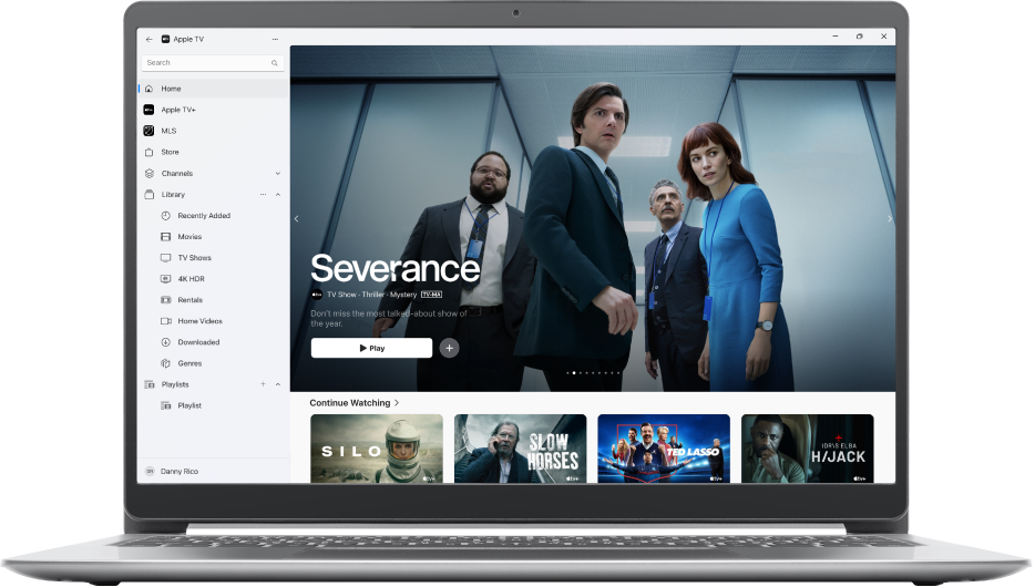The Apple TV app window showing Home.