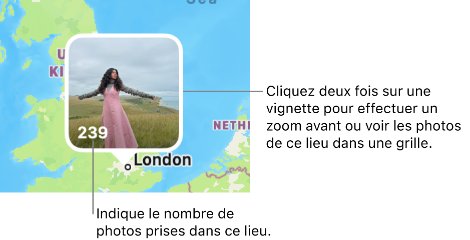 Une vignette de photo sur un plan, avec un numéro en bas à gauche indiquant le nombre de photos prises à cet endroit.