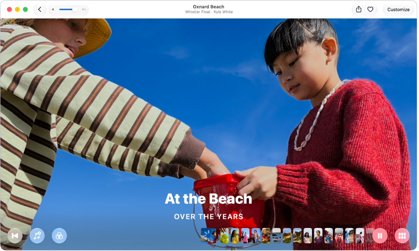 The Photos window showing a memory with buttons for controlling and changing the display of items in the memory.