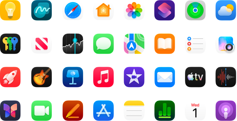 Icons of apps included with macOS.