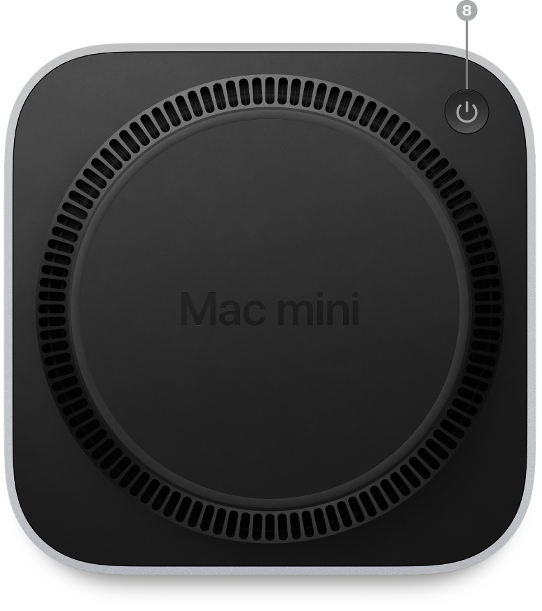 The bottom of Mac mini showing the Power button.