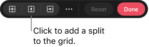 A toolbar at the bottom of the canvas with options for adding splits to a warp grid.