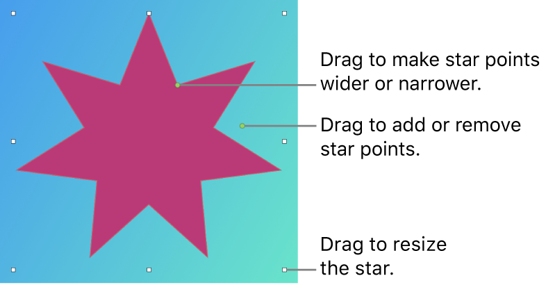 A vector graphic in the shape of a star with onscreen handles for modifying it.
