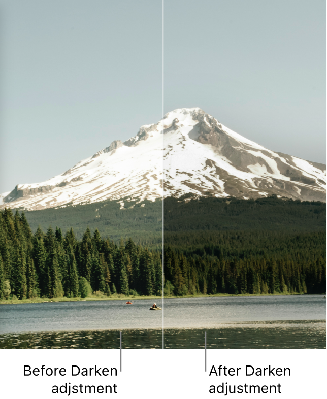 A photo with the Darken adjustment applied (before and after).
